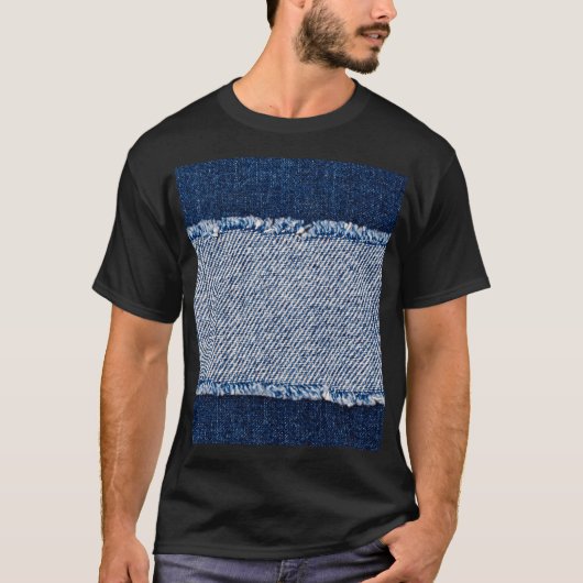 フリンジデニムブルージーンズのフレーム。 Tシャツ (正面)