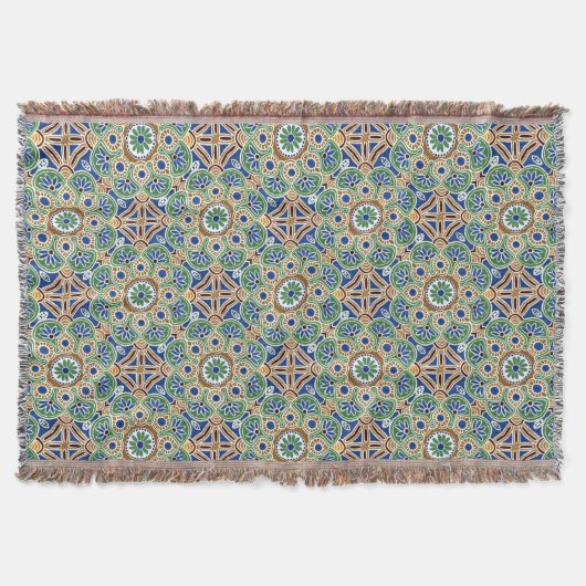 フリンジ付きコットンブランケットメダリオンデザイン スローブランケット (正面)