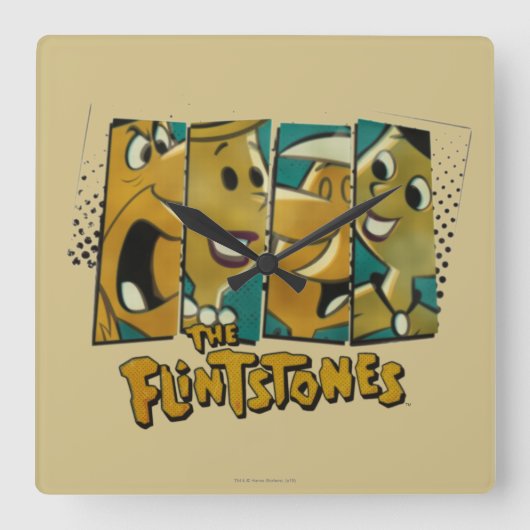 フリントストーンズ |レトロ漫画キャラクターパネル スクエア壁時計 (正面)
