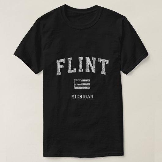フリントミシガンMIヴィンテージ米国国旗のティー Tシャツ (デザイン正面)