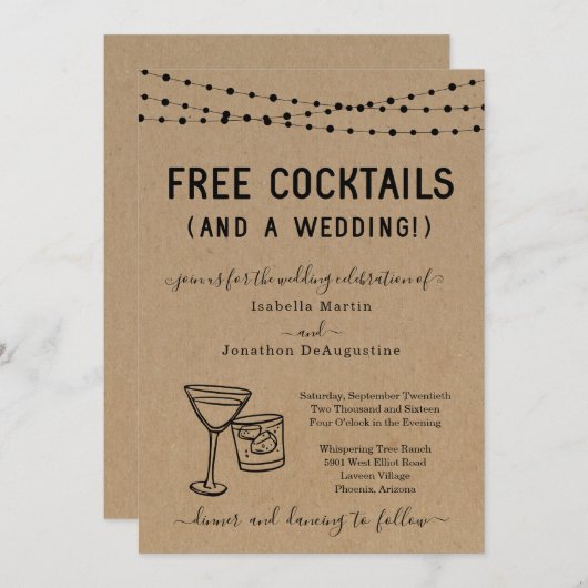 フリーおもしろいカクテルと結婚式招待状 招待状 (正面/裏面)
