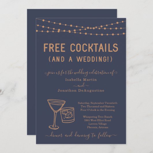 フリーおもしろいカクテルと結婚式招待状 招待状 (正面/裏面)
