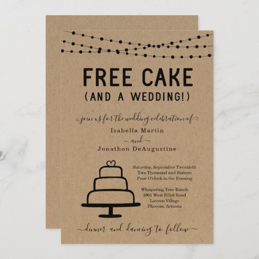 フリーおもしろいケーキと結婚式招待状 招待状 (正面/裏面)