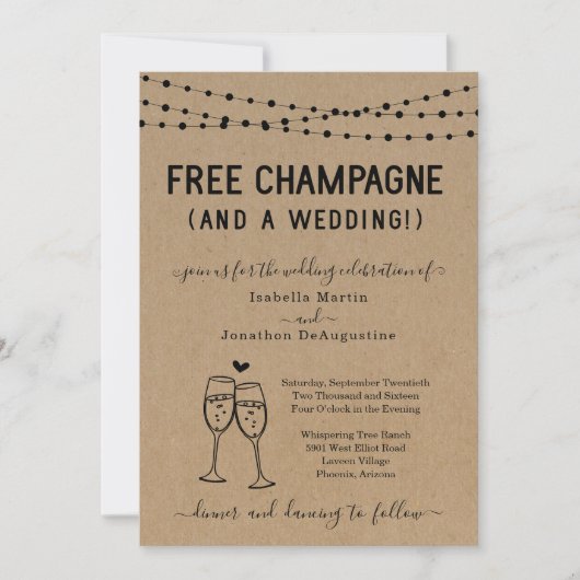 フリーおもしろいシャンパンと結婚式招待状 招待状 (正面)