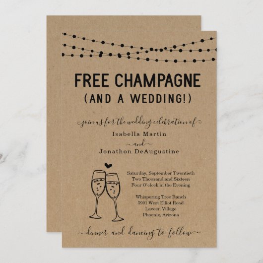 フリーおもしろいシャンパンと結婚式招待状 招待状 (正面/裏面)