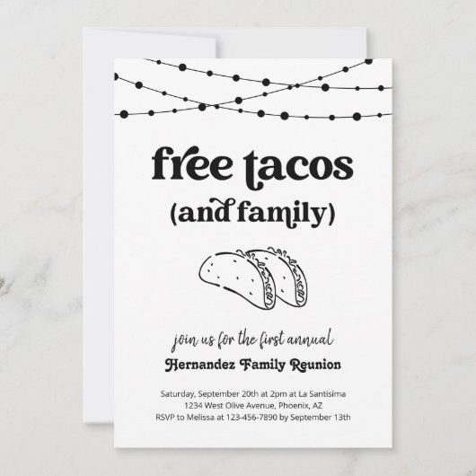 フリーおもしろいタコスとファミリー懇親会招待状 招待状 (正面)