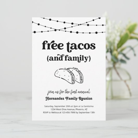 フリーおもしろいタコスとファミリー懇親会招待状 招待状 (スタンド正面)