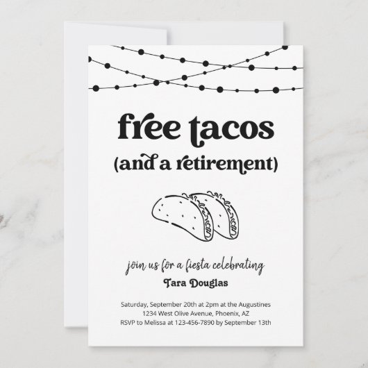フリーおもしろいタコス&アリタイアメントパーティの招待状 招待状 (正面)