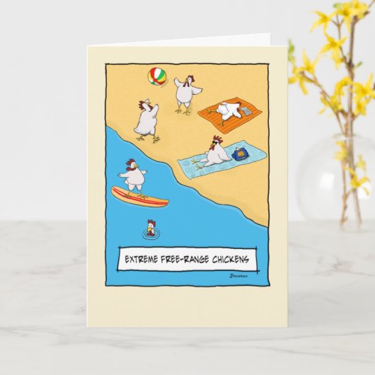 フリーおもしろいレンジ鶏誕生日 カード (黄色い花)