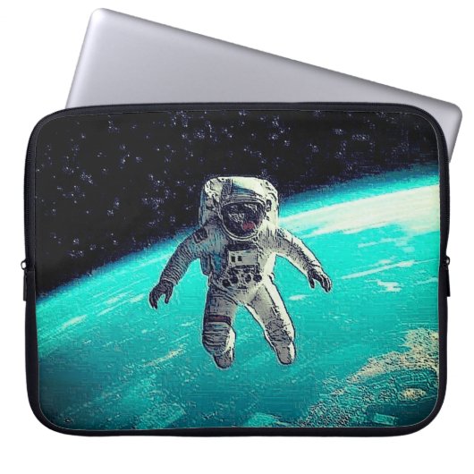 フリーで宇宙を飛ぶ宇宙飛行士 ラップトップスリーブ (正面)