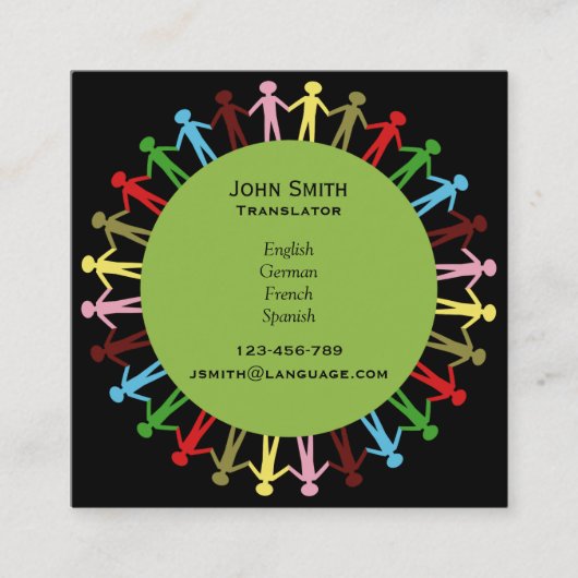 フリーのモダンな訳者の言語通訳 スクエア名刺 (正面)