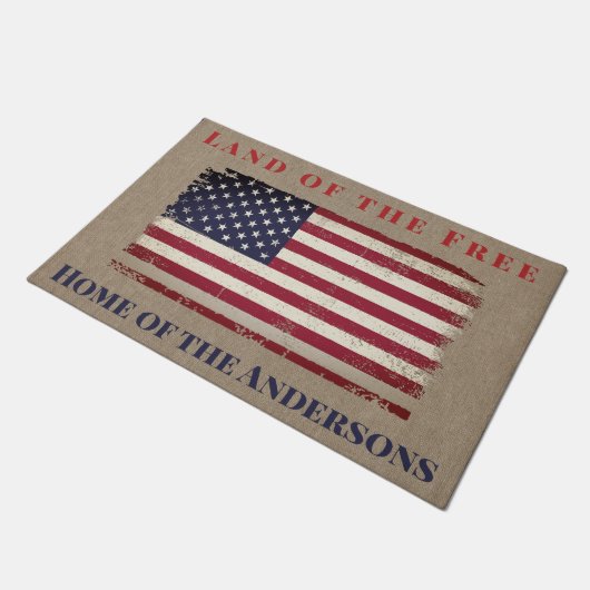 フリーアメリカ国旗の地パーソナライズされた ドアマット (アングル)