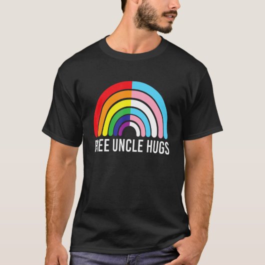 フリーアンクルハグレインボートランスジェンダー国旗Lgbtqゲイ Tシャツ (正面)