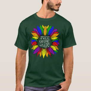 フリーアンクルハグLGBTレインボーデイジーフラワーゲイプリッド Tシャツ