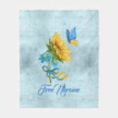 フリーウクライナサンフラワー&バタフライ フリースブランケット (正面)