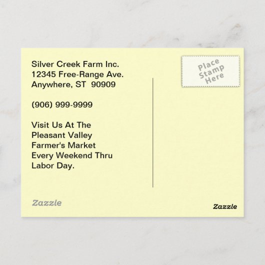 フリーオーガニックレンジ卵鶏市場はがき ポストカード (裏面)