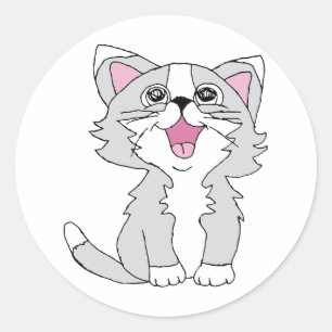 フリーキュートな猫の美意識にあふれた幸せ猫クリップアートスケッチ ラウンドシール