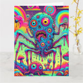 フリーキーおもしろいサイケデリックザクリーパー カード (黄色い花)