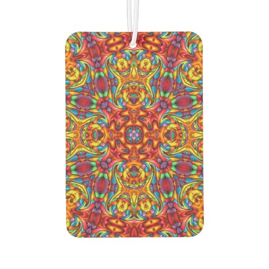 フリーキーティキレッドヴィンテージフラクタル万華鏡のように千変万化するパターン カーエアーフレッシュナー (裏面)