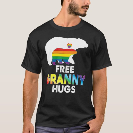 フリーグラニーハグスレインボーベアLGBTプライドゲイレスビ Tシャツ (正面)