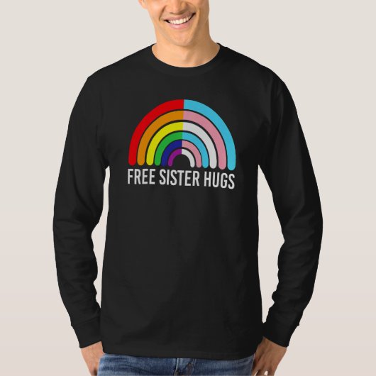フリーシスターハグレインボートランスジェンダー国旗Lgbtq Ga Tシャツ (正面)