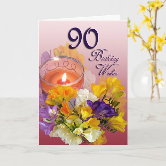 フリージアの第90誕生日は挨拶状を望みます カード (黄色い花)