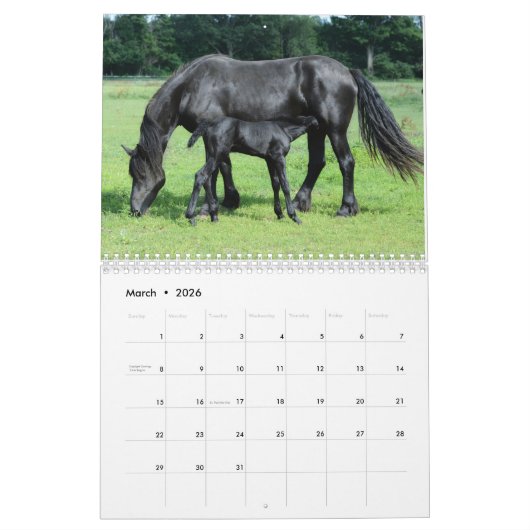 フリージアンウマカレンダーバイモーメントバイローリアン カレンダー (3月 2026)