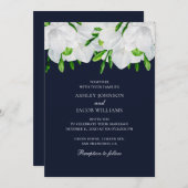 フリージア。白い花ネイビーガーデン結婚フローラ 招待状 (正面/裏面)