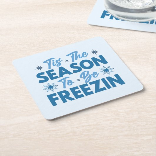 フリージンになる季節 – 冬のおもしろい スクエアペーパーコースター (アングル)