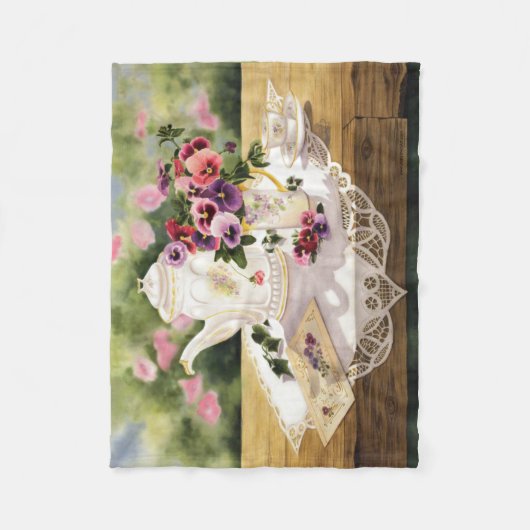 フリースの投球の~ 'ビクトリアンなTea フリースブランケット (正面)