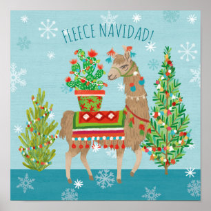 フリースのNavidad  の美しいラマのクリスマス ポスター