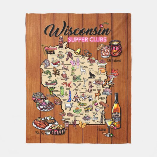 フリーススロー – Wisconsin Sebine Club Map フリースブランケット (正面)