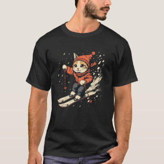 フリースタイルスキーヤーの猫とフリースタイルスキー Tシャツ