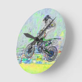 フリースタイルスタントマン – モトクロスライダー ラウンド壁時計 (傾斜)