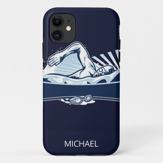 フリースタイル泳ぐ人パーソナライズされた名 |スポーツ Case-Mate iPhoneケース (裏面)