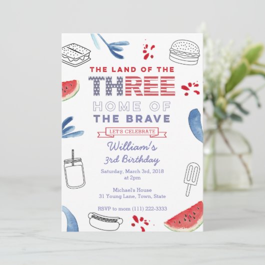 フリースターとストライプの土地3回目の誕生日 招待状 (スタンド正面)