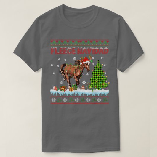 フリースナビダードクリスマスライトセーターサンタレイン Tシャツ (デザイン正面)
