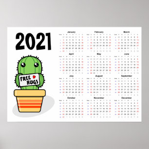 フリースハグ カレンダー 2021 ポスター - 日曜日始まり