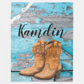 フリースパーソナライズされたスローブルーウッドバーンドアブーツ フリースブランケット (正面)