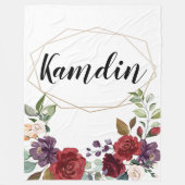 フリースパーソナライズされたスローホワイトローゼス金ゴールドジオメトリ フリースブランケット (正面)