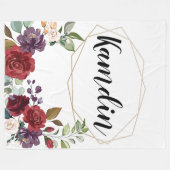 フリースパーソナライズされたスローホワイトローゼス金ゴールドジオメトリ フリースブランケット (正面(横))