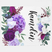 フリースパーソナライズされたスローラベンダーハイビスカスW フリースブランケット (正面(横))