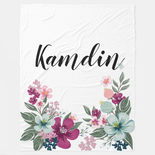 フリースパーソナライズされたスロー熱帯花を白に フリースブランケット (正面)