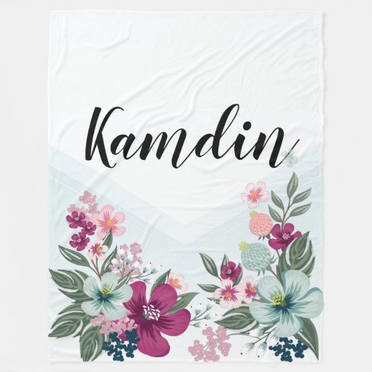 フリースパーソナライズされたスロー熱帯花オンブルー フリースブランケット (正面)