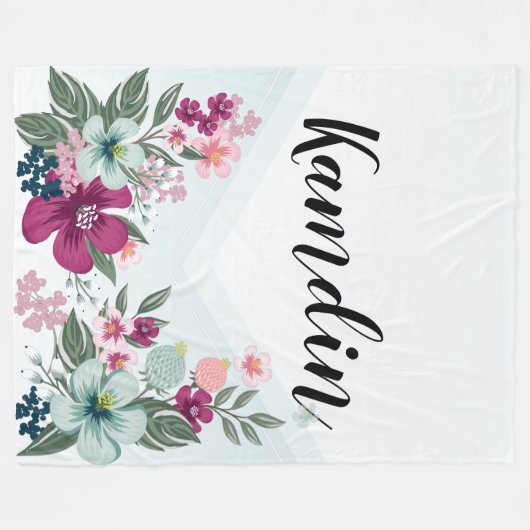 フリースパーソナライズされたスロー熱帯花オンブルー フリースブランケット (正面(横))
