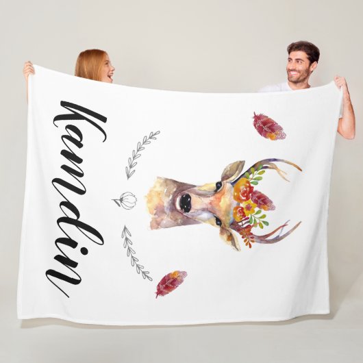 フリースパーソナライズされたスロー鹿バックヘッドブロー フリースブランケット (インサイチュ)