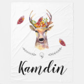 フリースパーソナライズされたスロー鹿バックヘッドブロー フリースブランケット (正面)