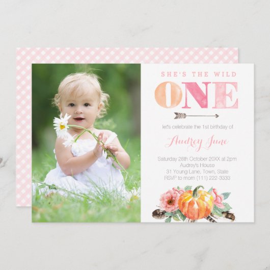 フリースピリットカボチャ1st誕生日パーティーfor Girl 招待状 (正面/裏面)