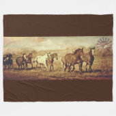 フリースブランケットの野生の馬および風車 フリースブランケット (正面(横))