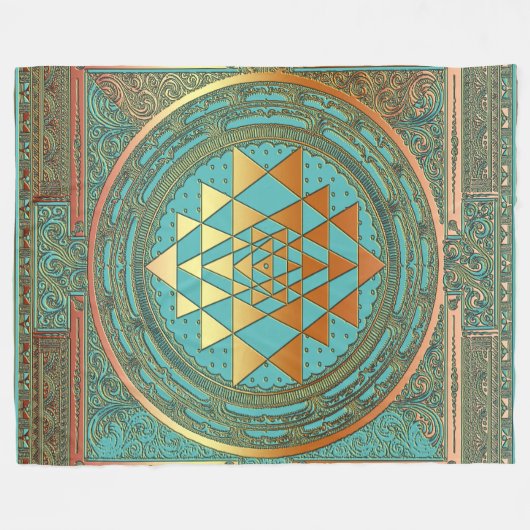 フリースブランケットの金ゴールドのチャクラの記号のヨガのスピリチュアル フリースブランケット (正面(横))